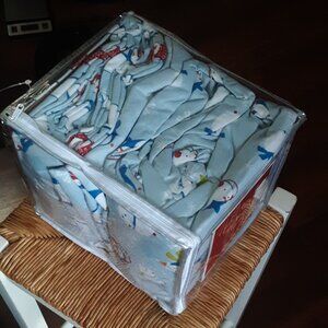 Penguin Polar Bear Queen 100% Cotton Flannel Sheet Set‎ Blue Fits Up To 15"